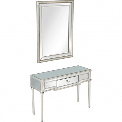 48" Silver Mirrored Glass Console Table With Drawer