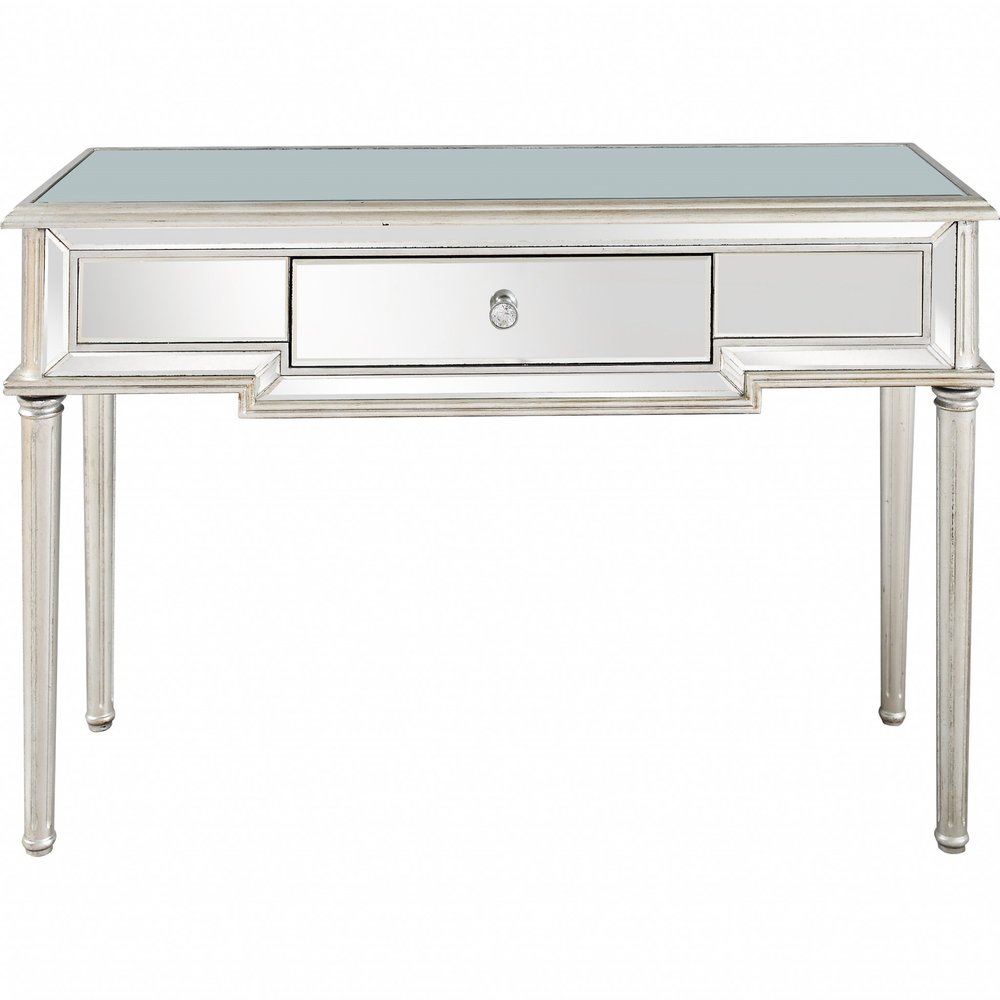 48" Silver Mirrored Glass Console Table With Drawer