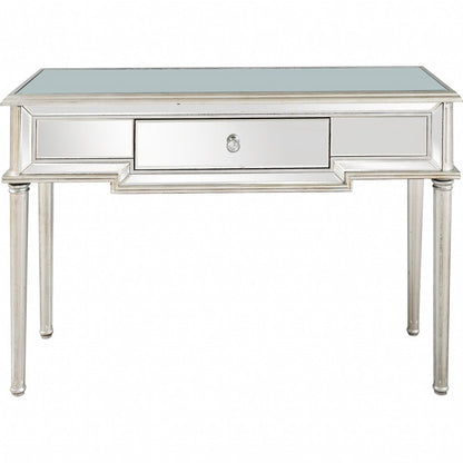 48" Silver Mirrored Glass Console Table With Drawer