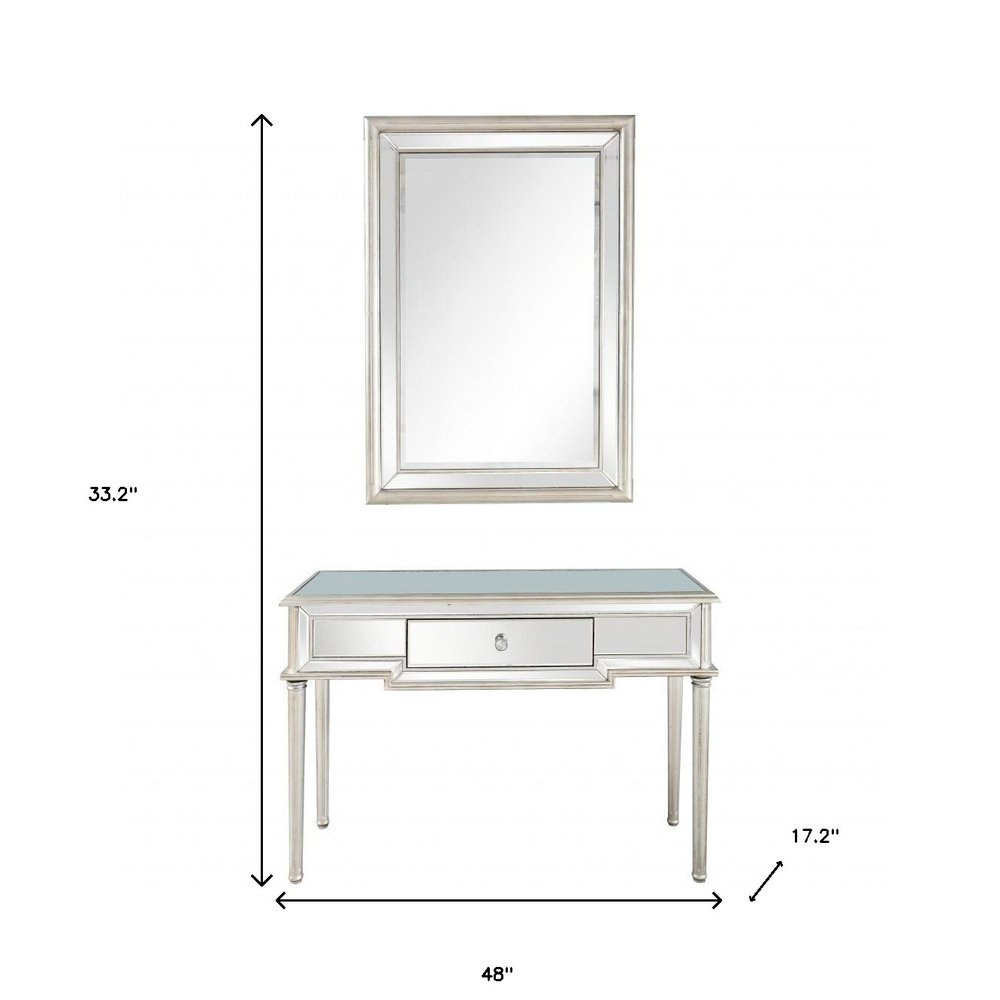 48" Silver Mirrored Glass Console Table With Drawer