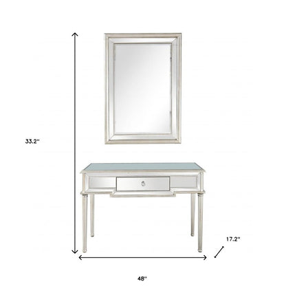 48" Silver Mirrored Glass Console Table With Drawer