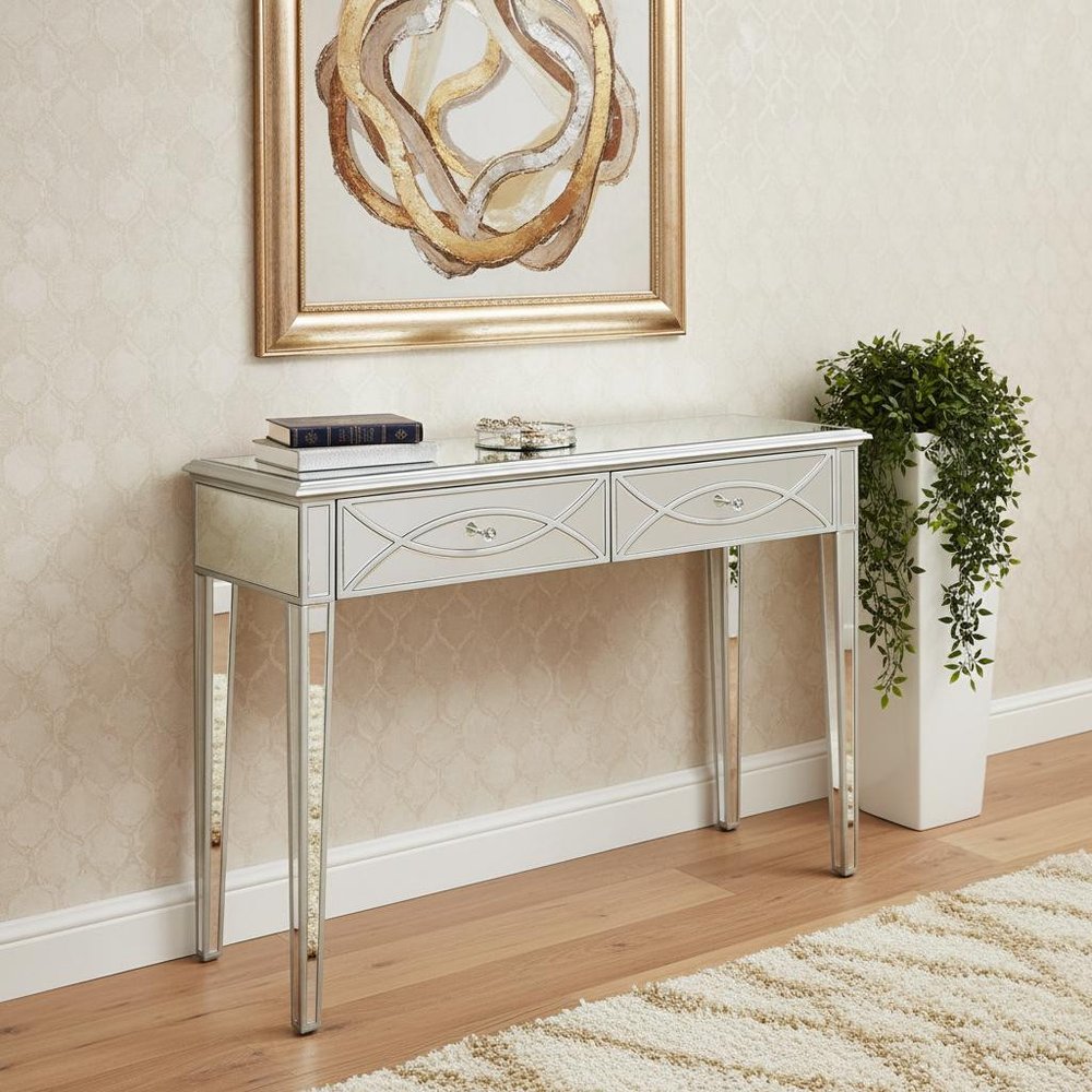 Silver Glass Mirror Console Table