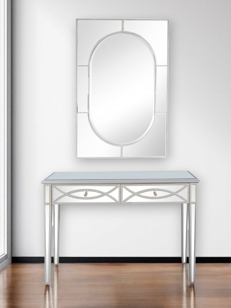 48" Silver Mirrored Glass Console Table And Drawers