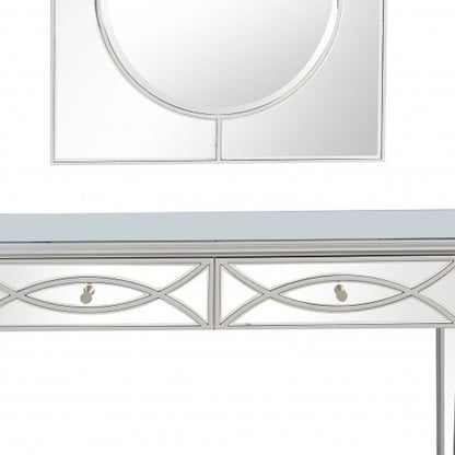 48" Silver Mirrored Glass Console Table And Drawers