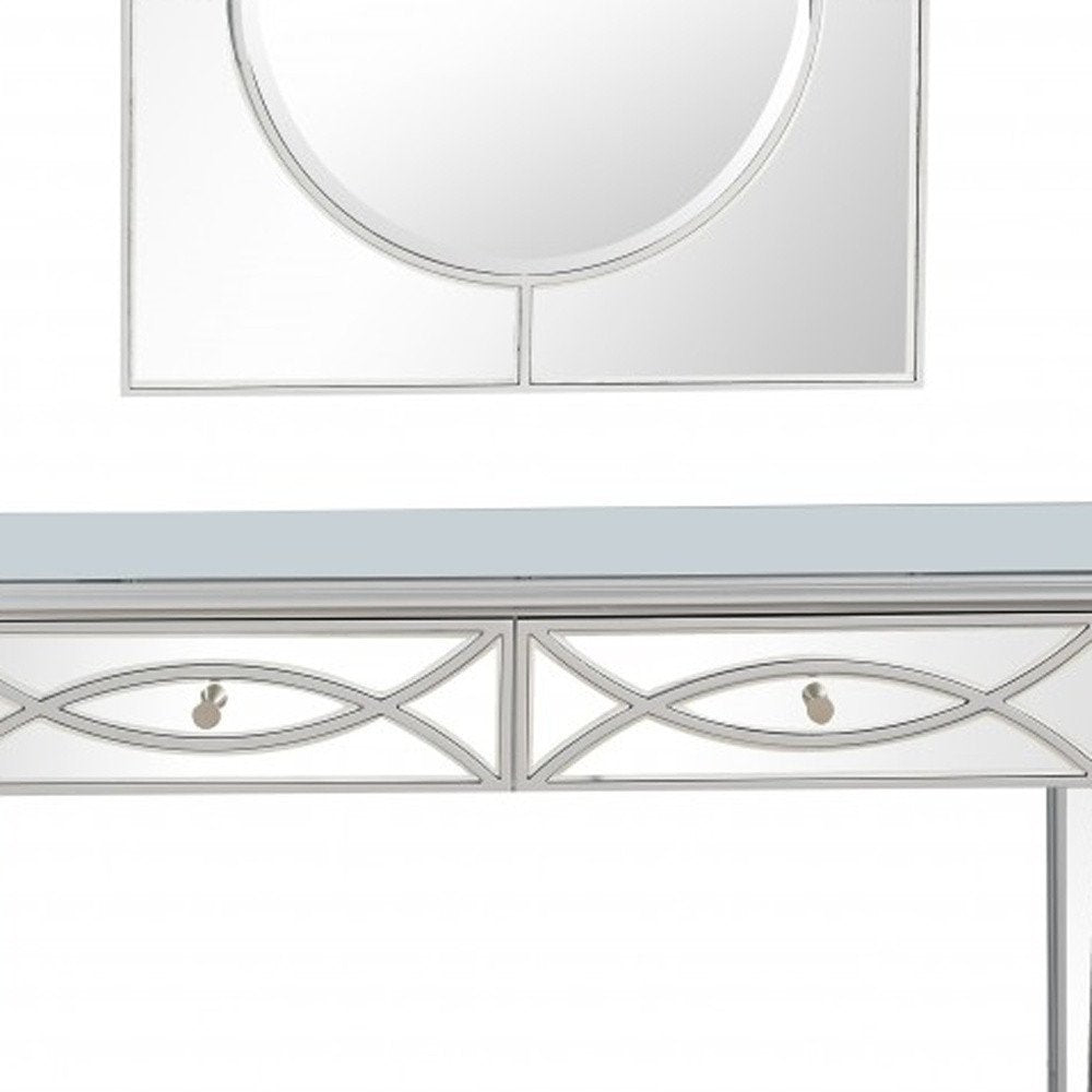 48" Silver Mirrored Glass Console Table And Drawers