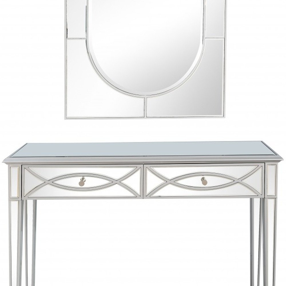48" Silver Mirrored Glass Console Table And Drawers