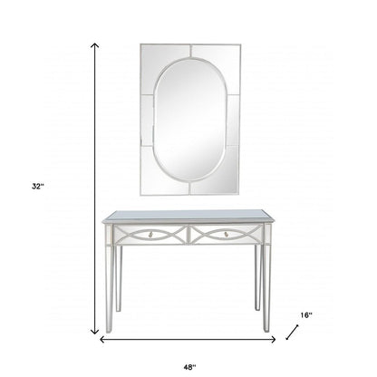 48" Silver Mirrored Glass Console Table And Drawers