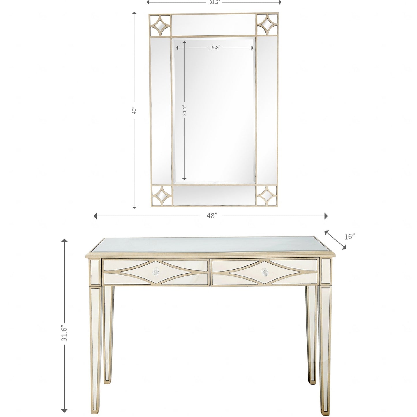 Champagne Finish Mirror and Console Table