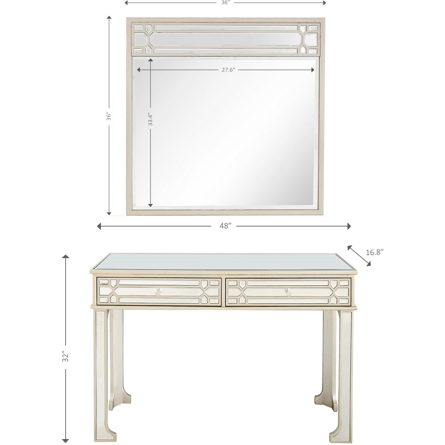 48" Champagne Mirrored Glass Console Table