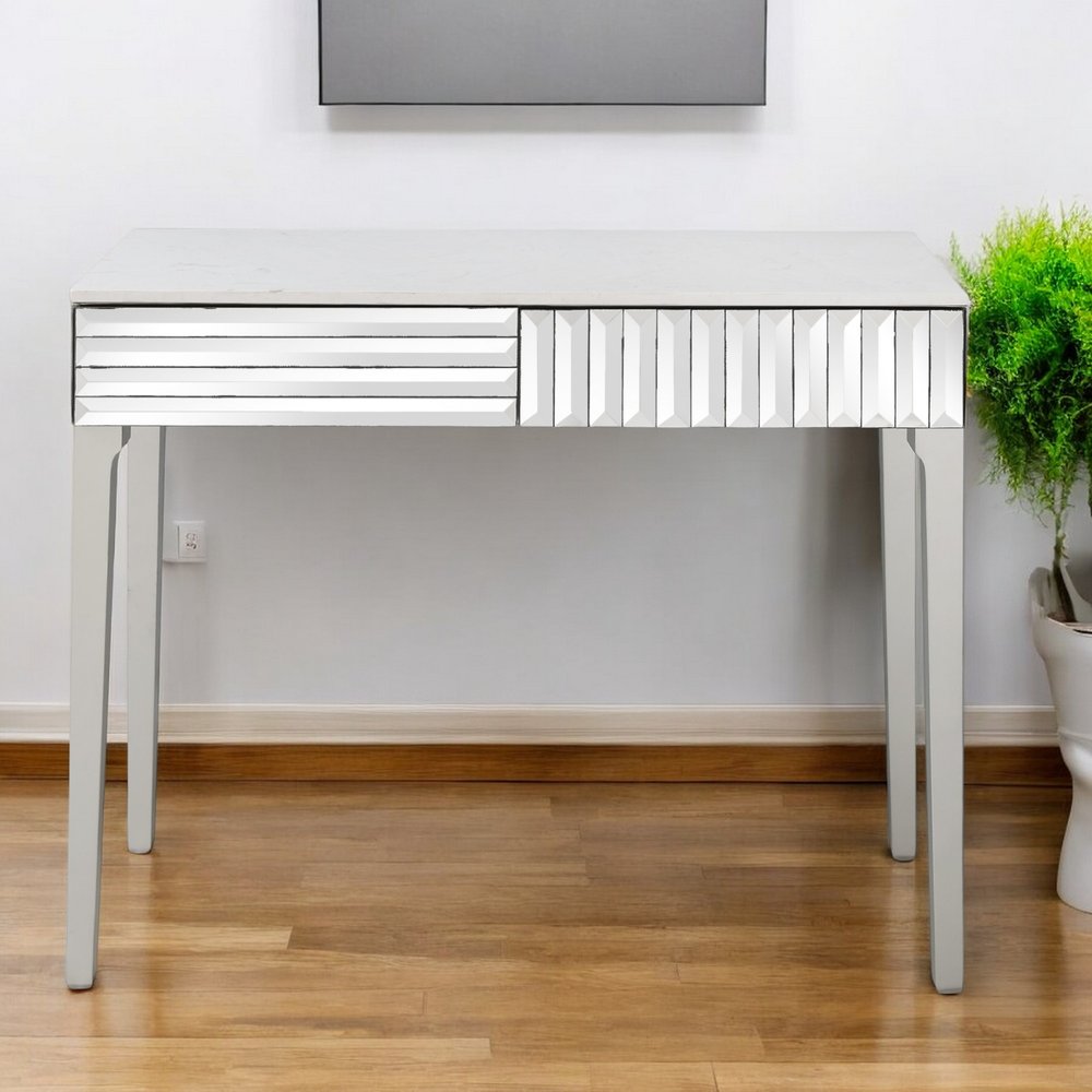 40" Silver Mirrored Glass Console Table