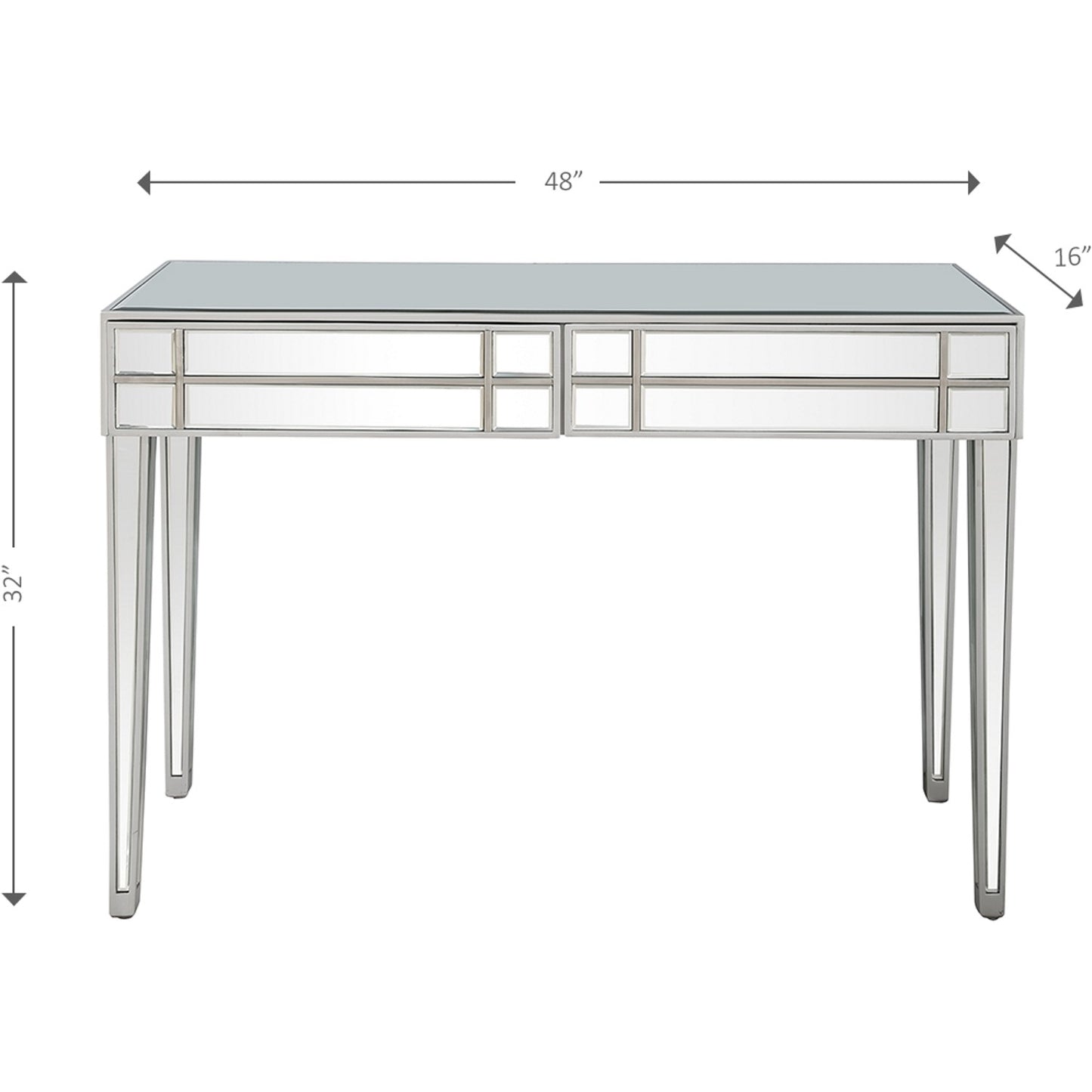 48" Silver Mirrored Glass Console Table