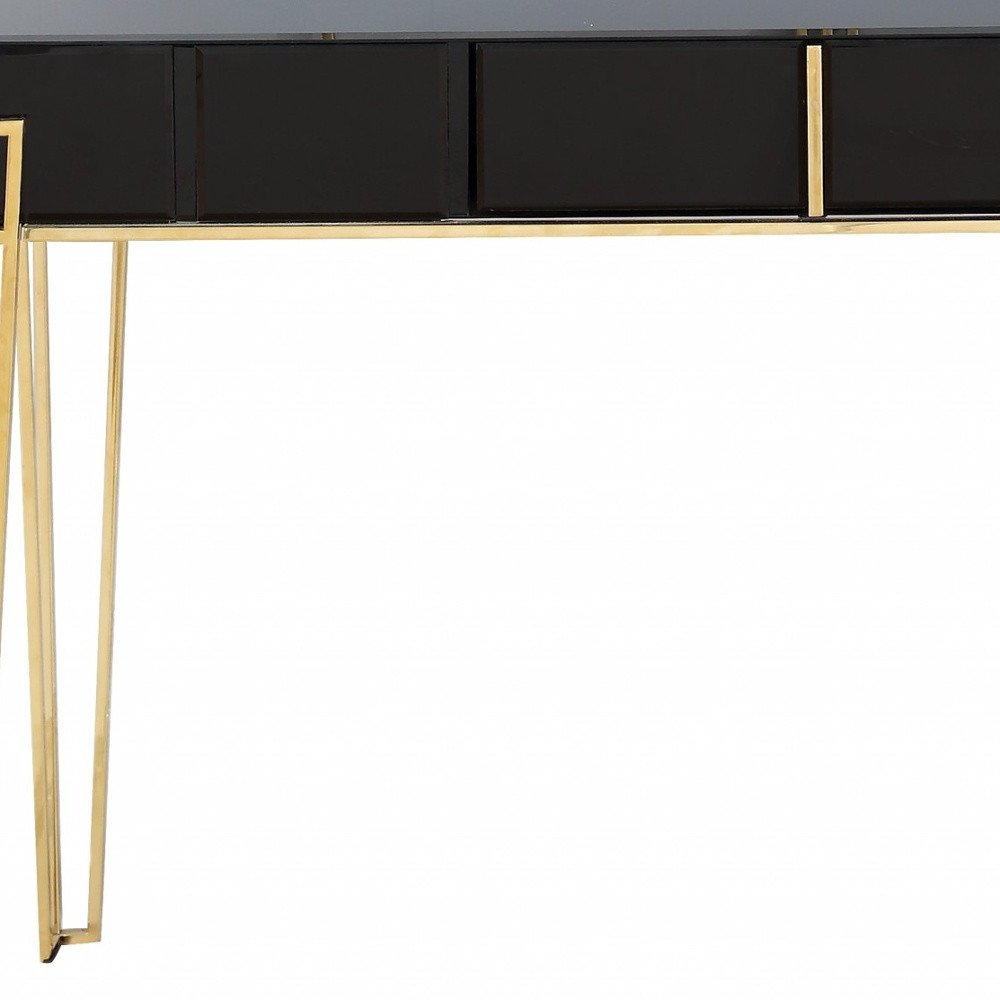 48" Black Mirrored Glass Console Table