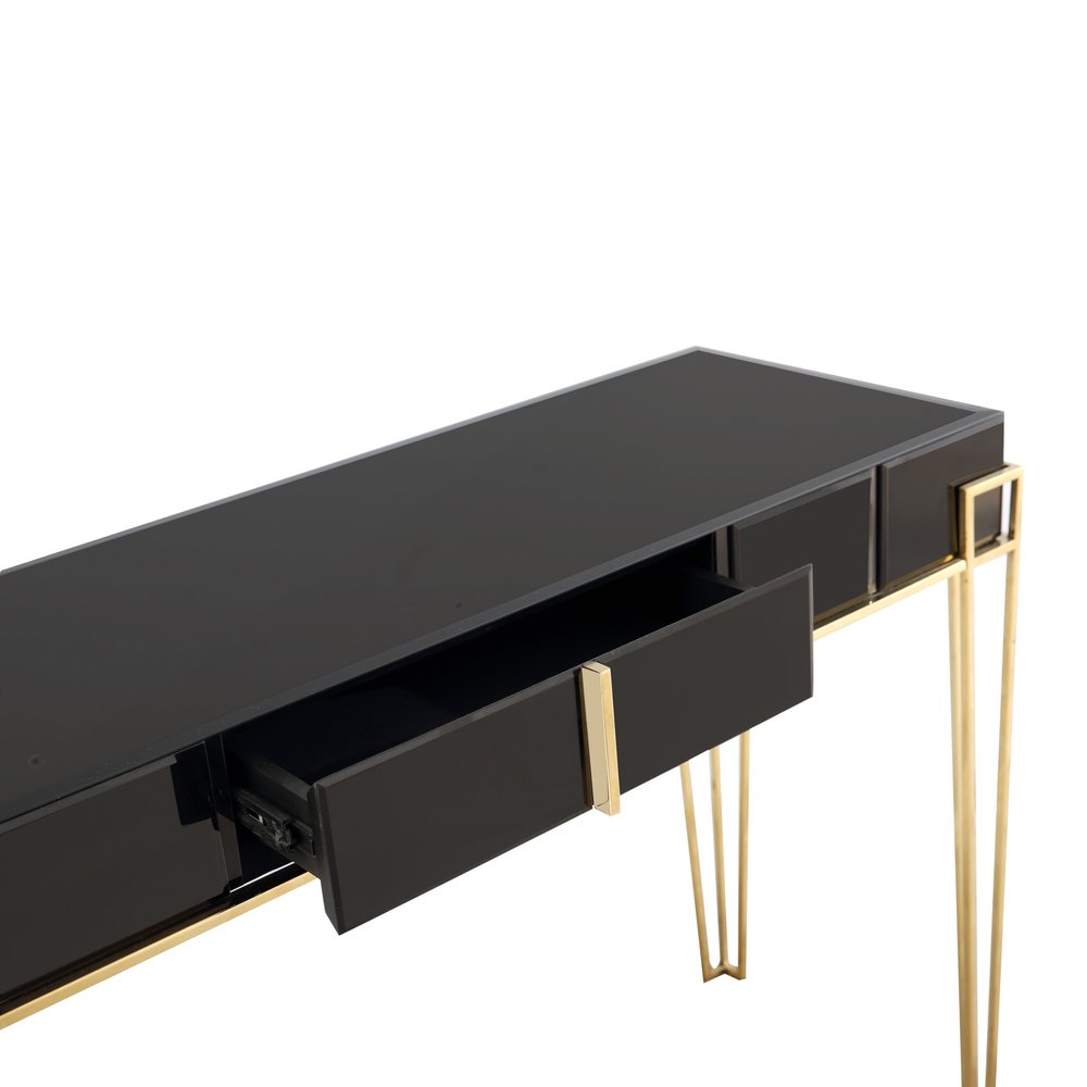 48" Black Mirrored Glass Console Table