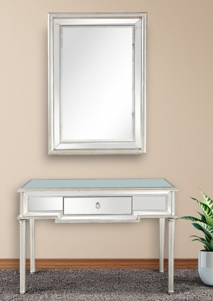 48" Gold And Silver Mirrored Wood And Glass Console Table With Two Drawers