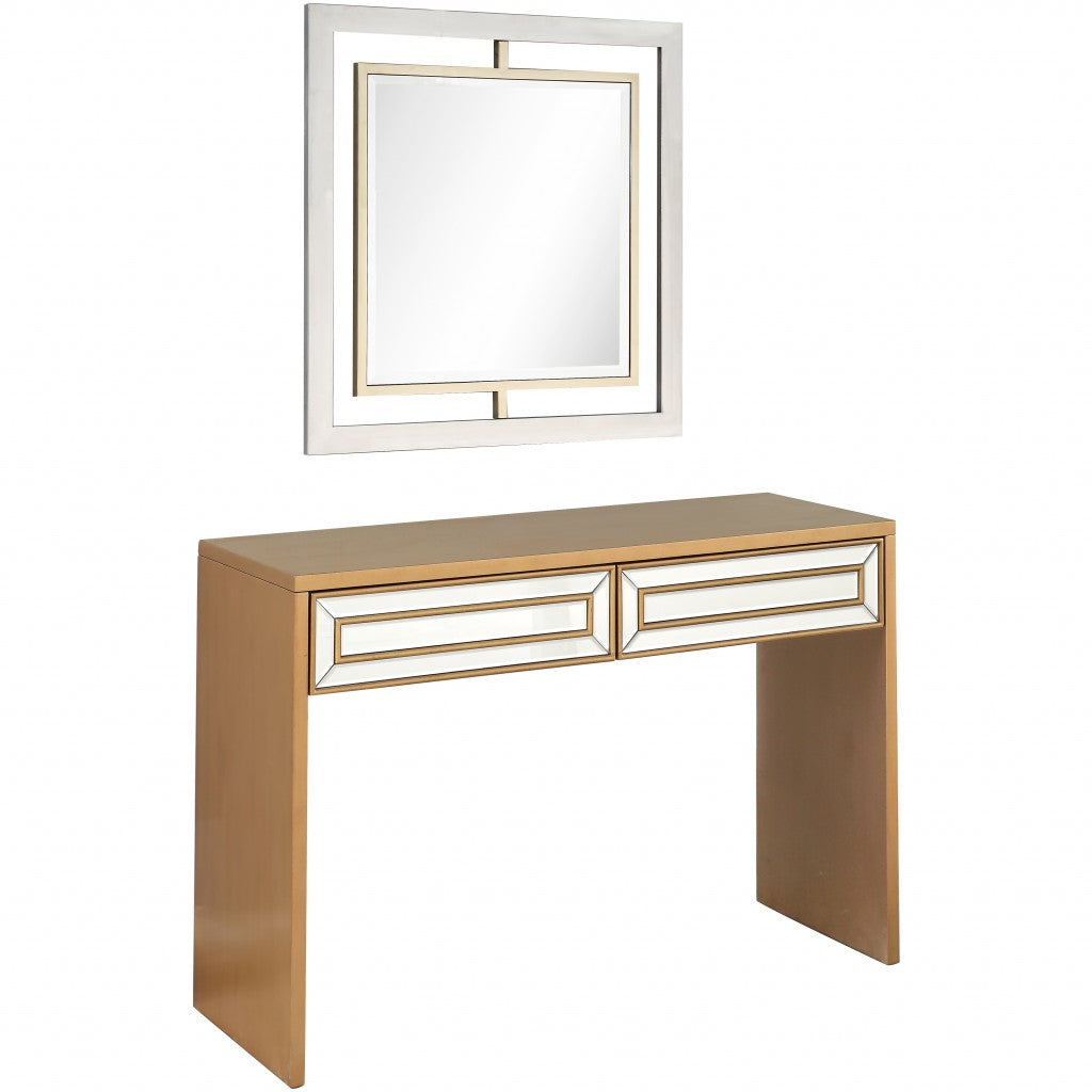 Antiqued Gold Finish Mirror and Console Table