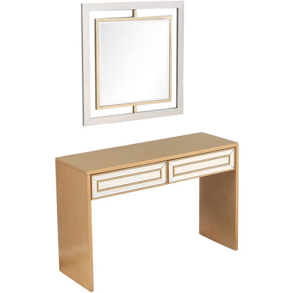 Antiqued Gold Finish Mirror and Console Table