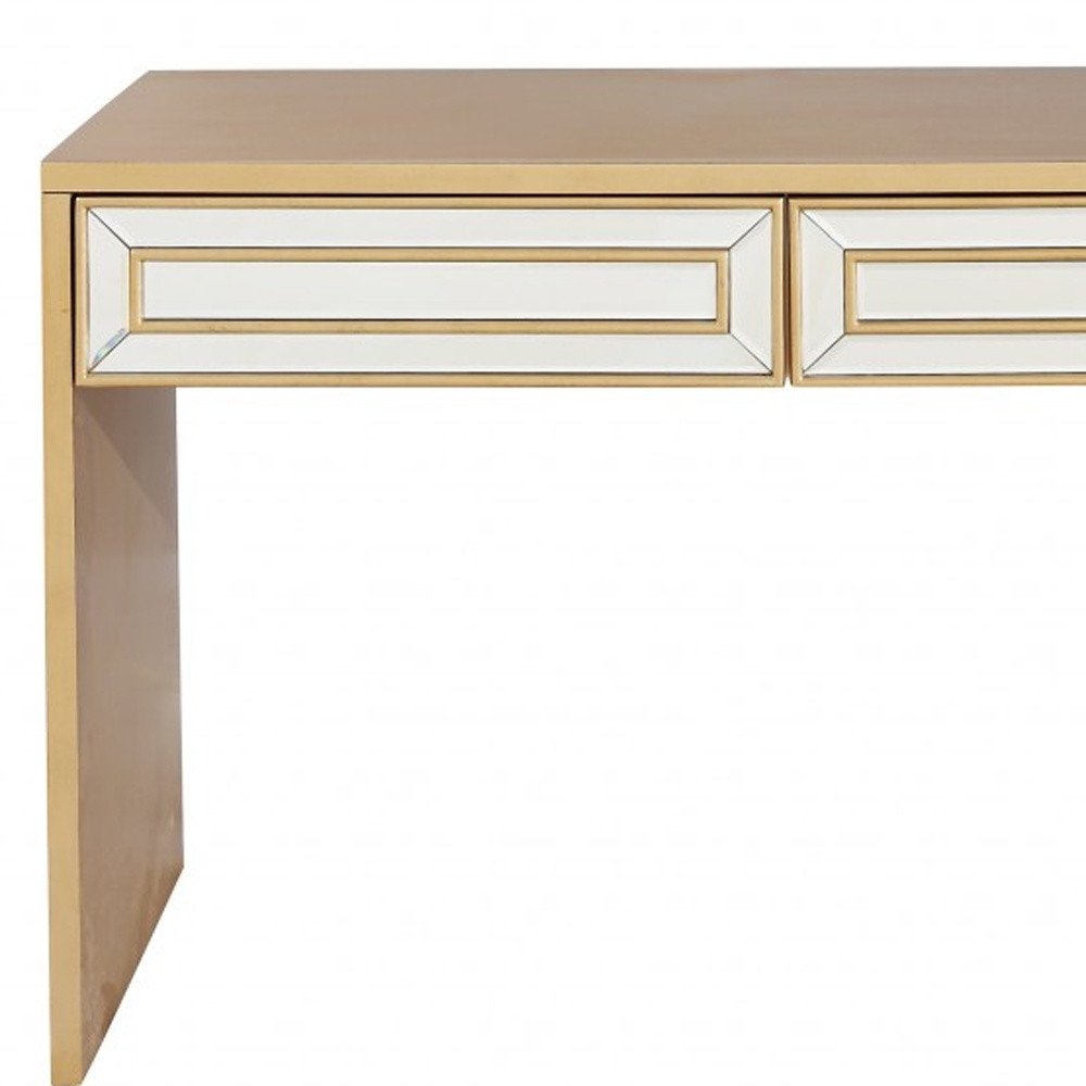 48" Gold And Silver Mirrored Wood And Glass Console Table With Two Drawers