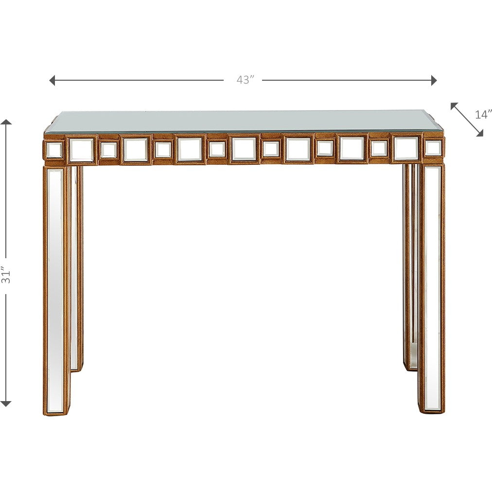 43" Gold Mirrored Glass Console Table