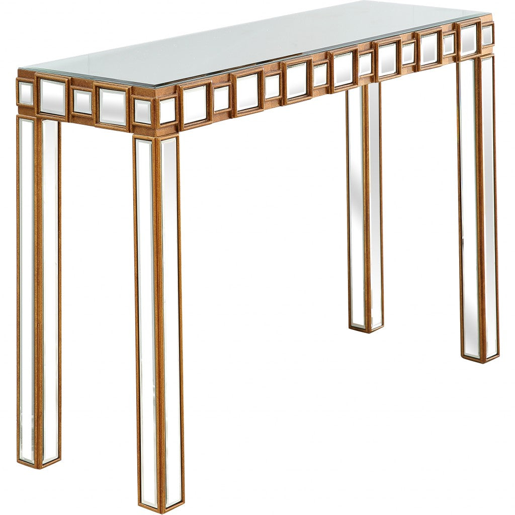 43" Gold Mirrored Glass Console Table