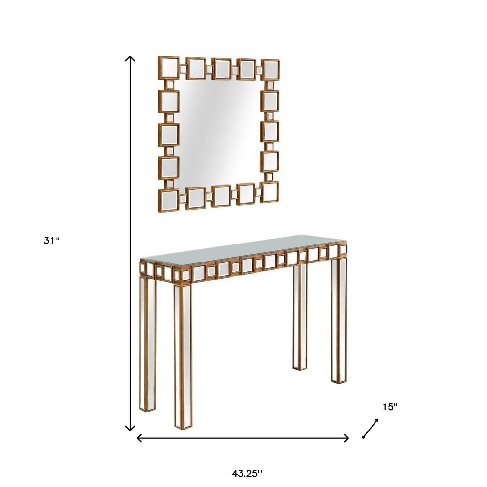 43" Gold And Silver Mirrored Glass Console Table