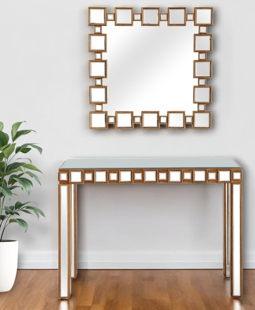 43" Gold And Silver Mirrored Glass Console Table
