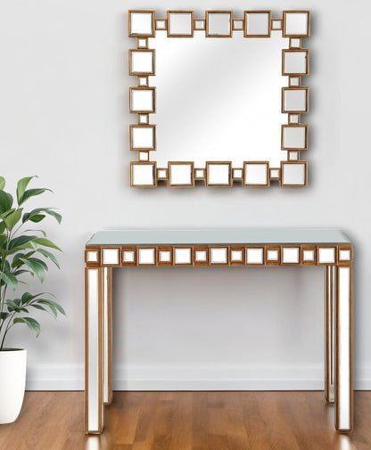 43" Gold And Silver Mirrored Glass Console Table