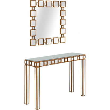 43" Gold And Silver Mirrored Glass Console Table