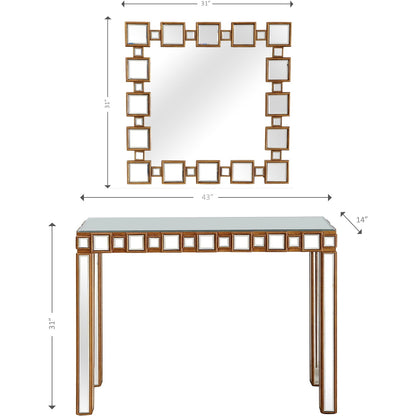 43" Gold Mirrored Glass Console Table