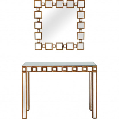 43" Gold And Silver Mirrored Glass Console Table