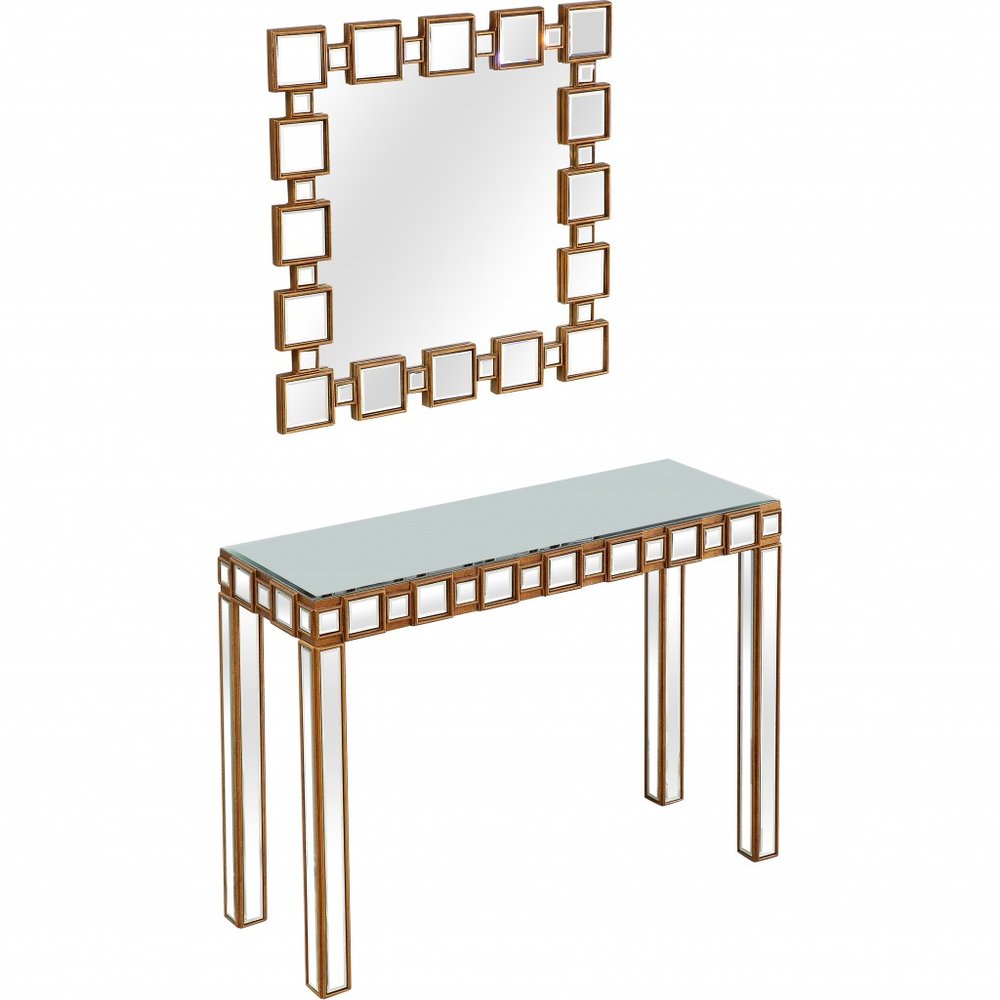 43" Gold And Silver Mirrored Glass Console Table