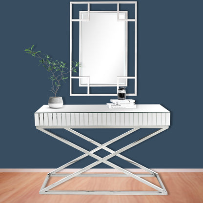 47" Silver Mirrored Glass Console Table