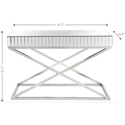 47" Silver Mirrored Glass Console Table