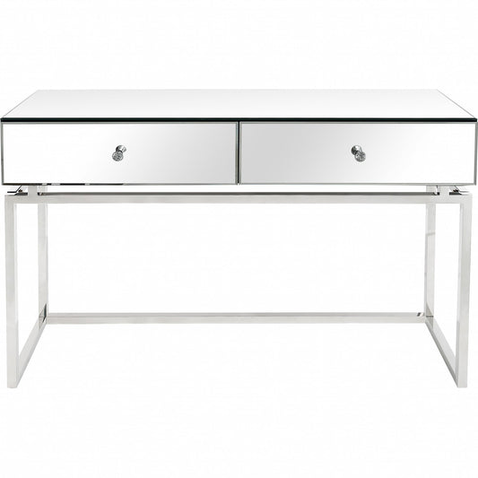 47" Silver Mirrored Glass Console Table