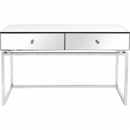 47" Silver Mirrored Glass Frame Console Table And Drawers