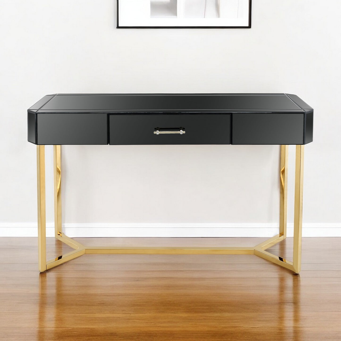 47" Black Mirrored Glass Console Table