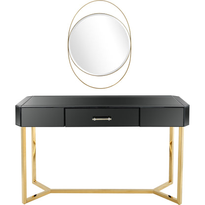 47" Black Mirrored Glass Sled Console Table