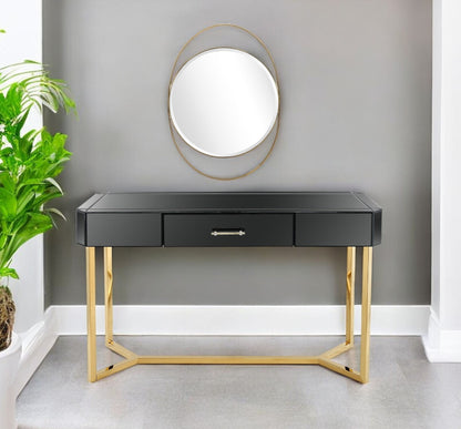 47" Black Mirrored Glass Sled Console Table