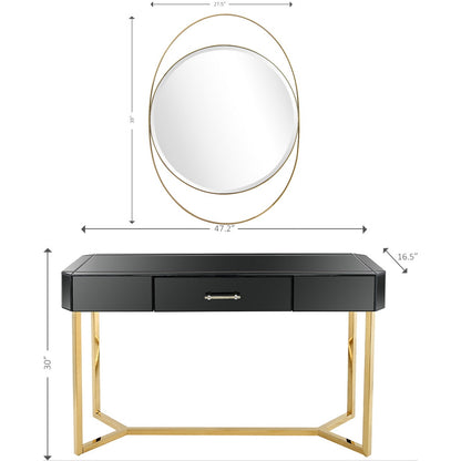 47" Black Mirrored Glass Sled Console Table