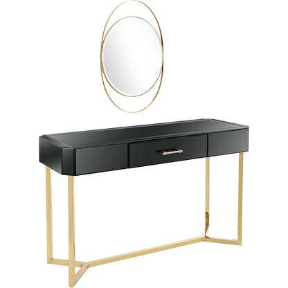 47" Black Mirrored Glass Sled Console Table