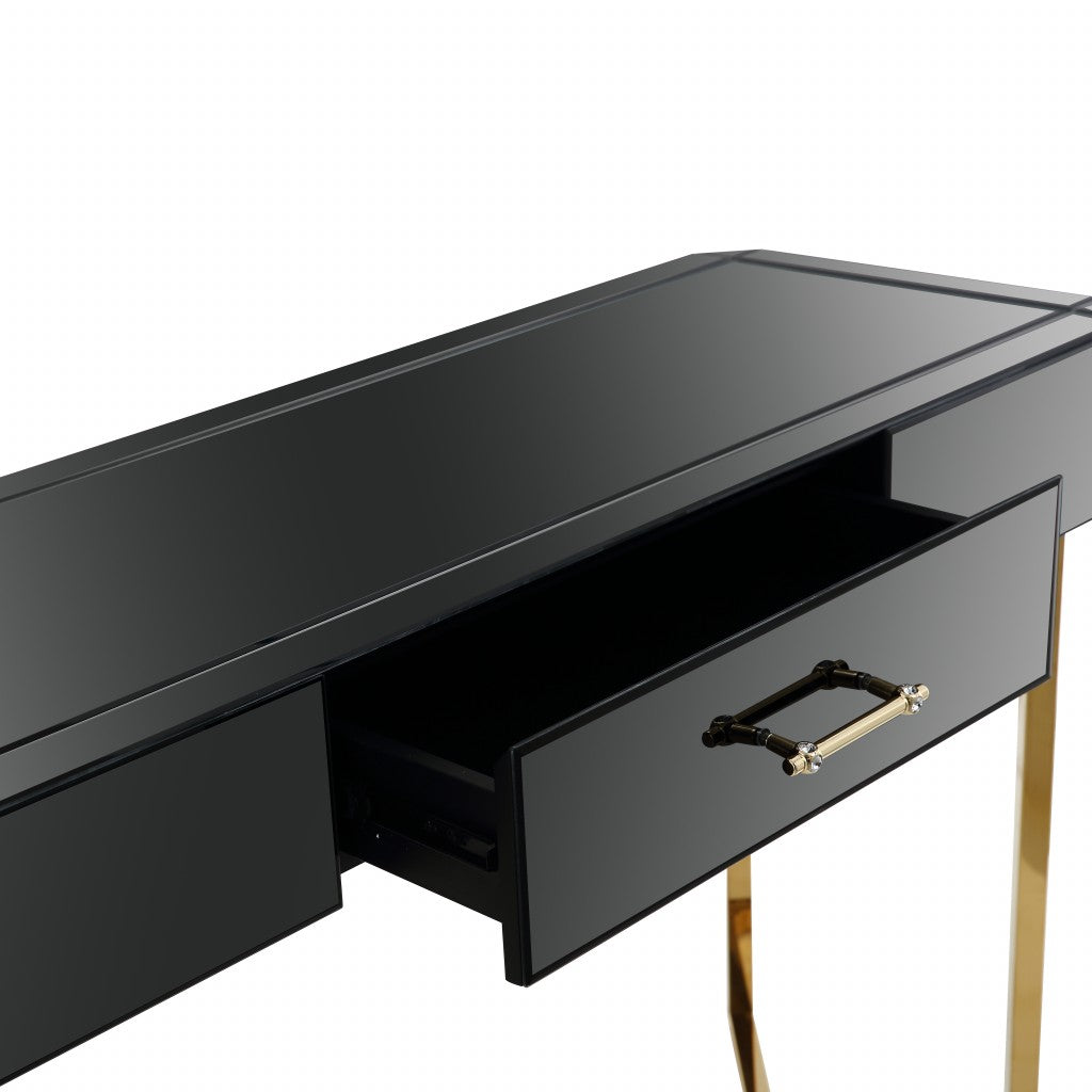 47" Black Mirrored Glass Sled Console Table