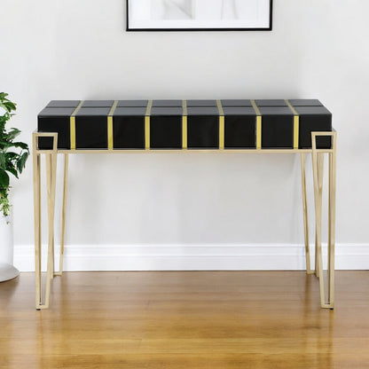 47" Black and Gold Mirrored Glass Console Table