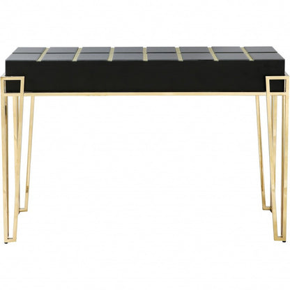 47" Black and Gold Mirrored Glass Console Table