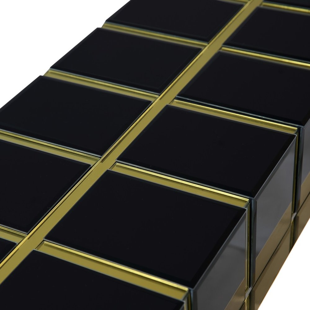 47" Black and Gold Mirrored Glass Console Table
