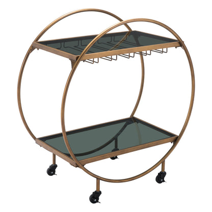 Black and Gold Steel And Mirrored Glass Rolling Bar Cart