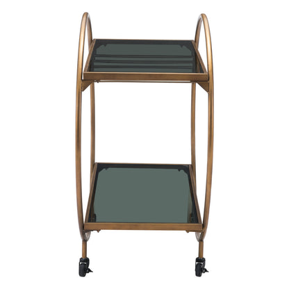 Black and Gold Steel And Mirrored Glass Rolling Bar Cart