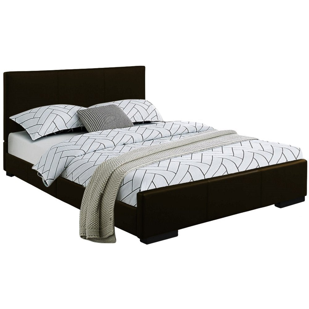 Beige Faux Leather Queen Bed Frame