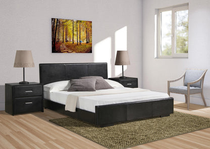 Black Solid and Manufactured Wood Twin Upholstered Faux Leather Bed Frame