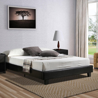 Black Solid and Manufactured Wood Queen Upholstered Faux Leather Bed Frame