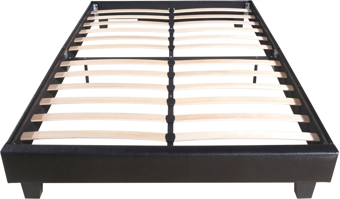 Black Solid and Manufactured Wood Queen Upholstered Faux Leather Bed Frame