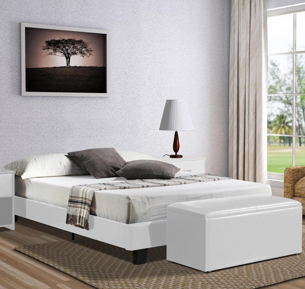 Black Solid and Manufactured Wood Queen Upholstered Faux Leather Bed Frame